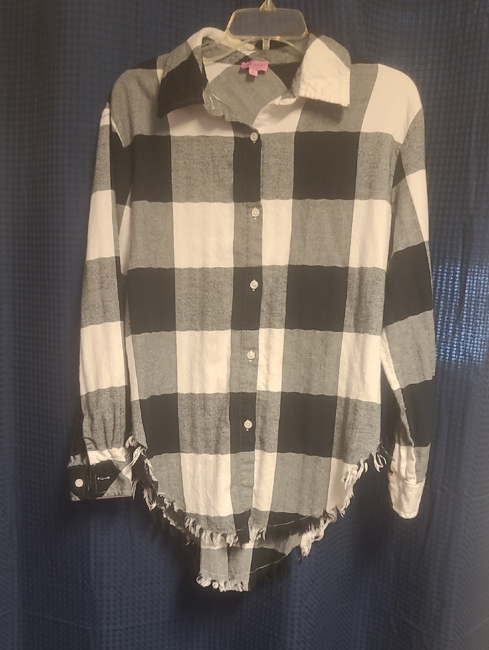mi ami Black and White Plaid Shirt with Pink Label
